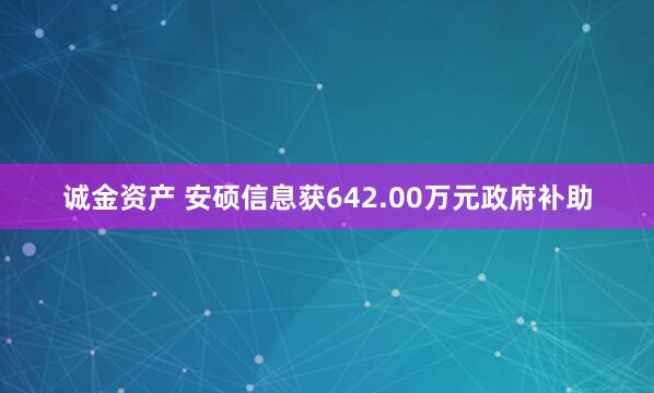 诚金资产 安硕信息获642.00万元政府补助