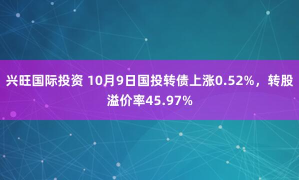 兴旺国际投资 10月9日国投转债上涨0.52%，转股溢价率45.97%