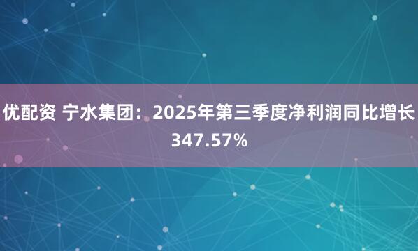 优配资 宁水集团：2025年第三季度净利润同比增长347.57%