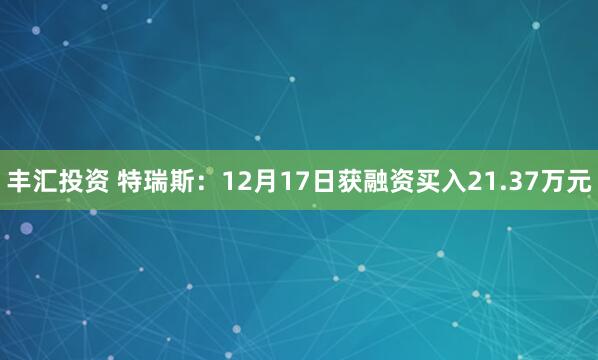丰汇投资 特瑞斯：12月17日获融资买入21.37万元